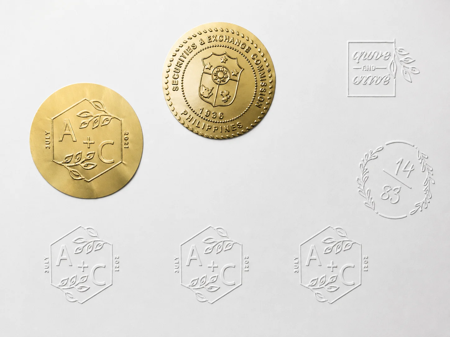 Real dies and finished embossing results from custom processing work