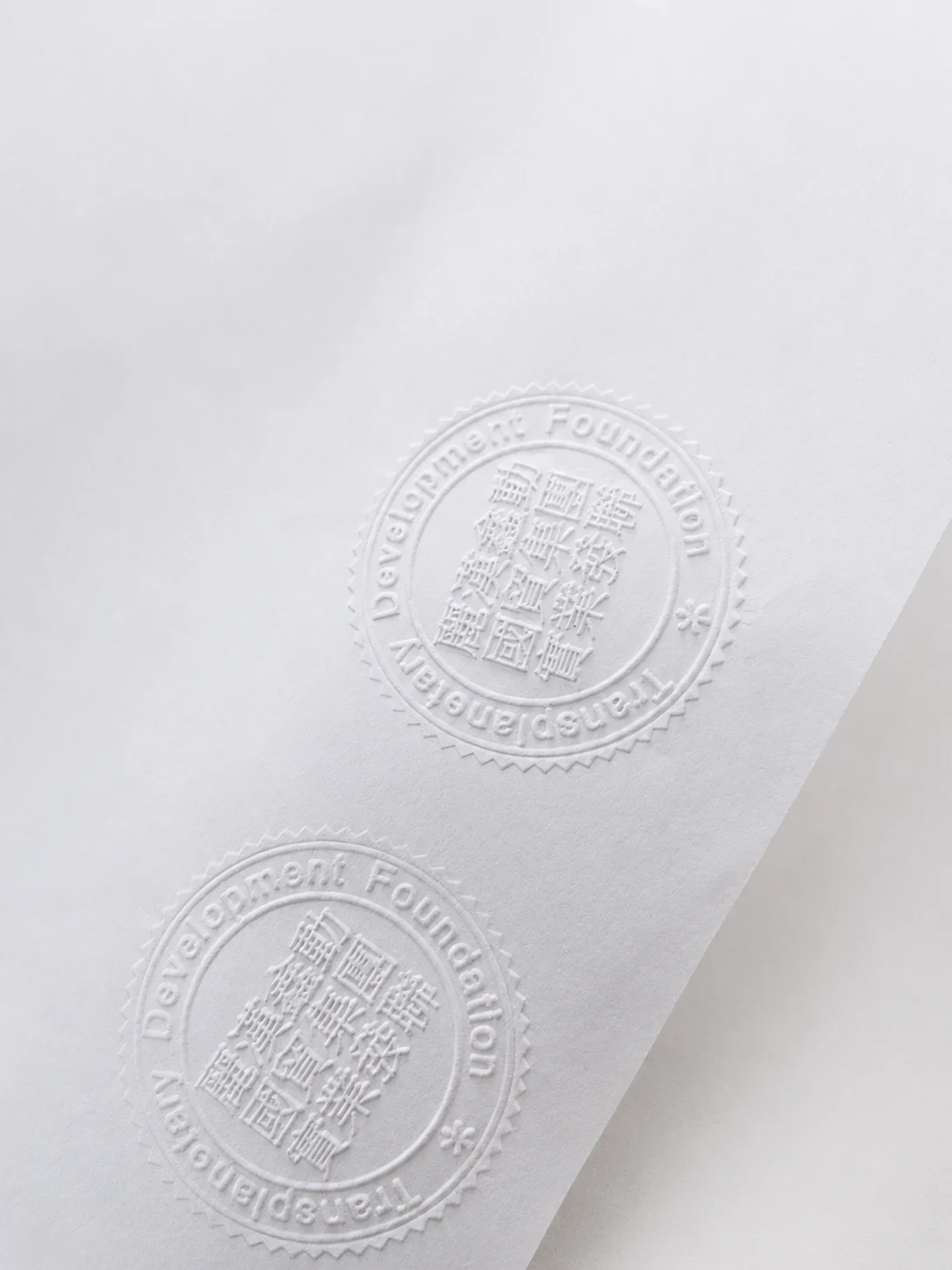 Fine circular embossed detail reproduced on white paper