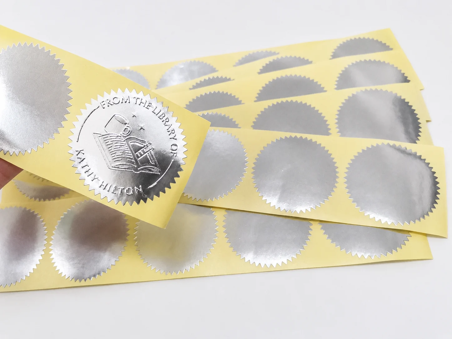 Real finished label and embossing application example