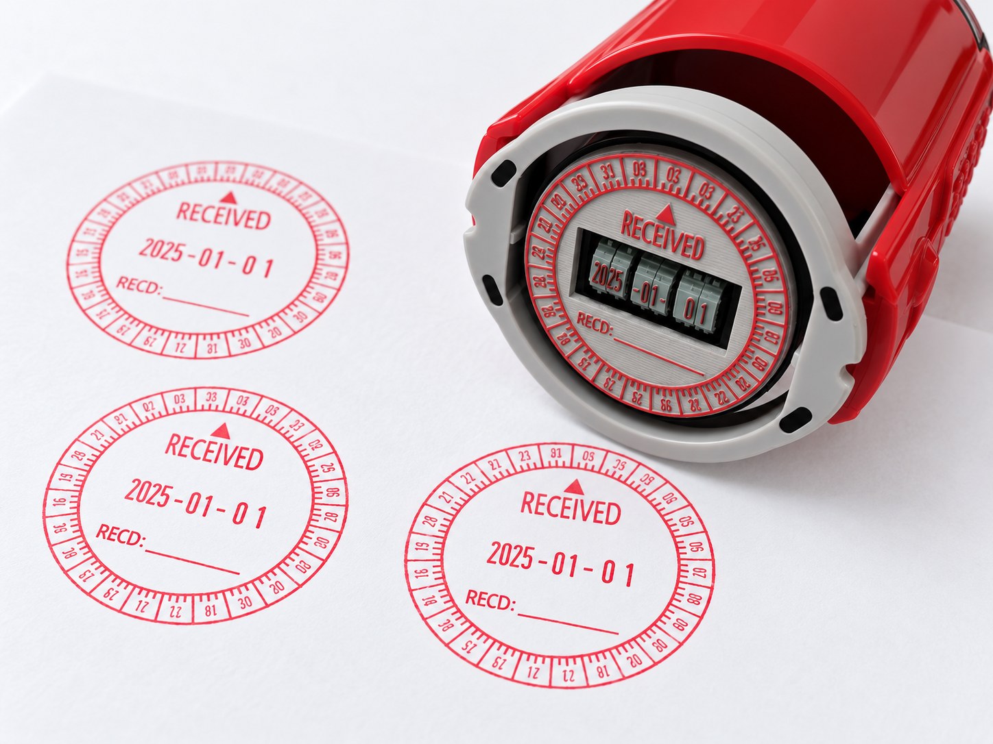 Repeated impressions produced with a self-inking date stamp sample