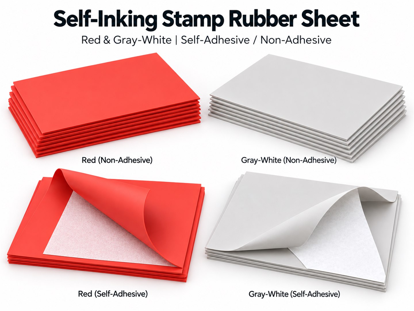 Red and gray-white laser stamp rubber with adhesive and non-adhesive options